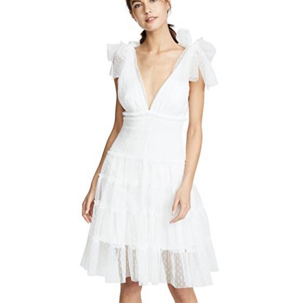 CINQ A SEPT Valeria Dress Chiffon Bows White 10